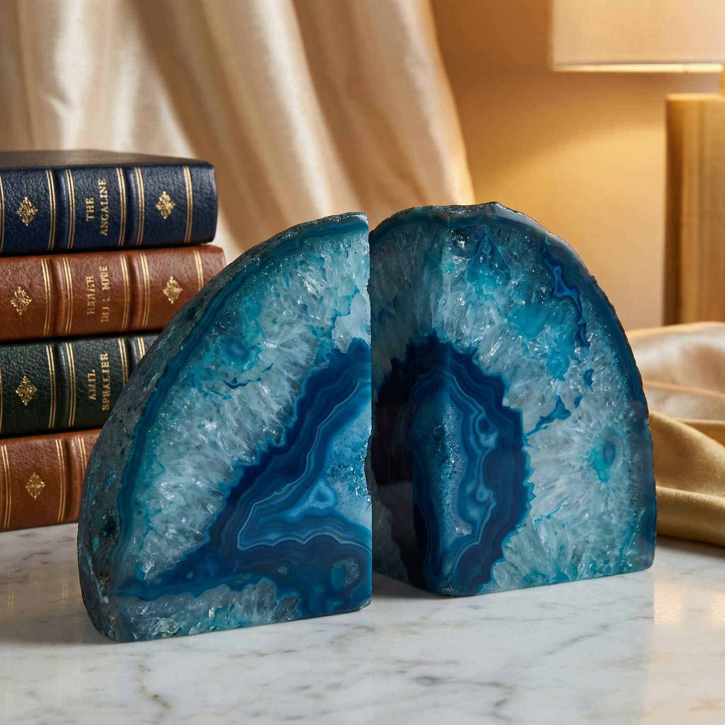 Templis Buchstützen-Set aus blauem Achat, 2-teilig