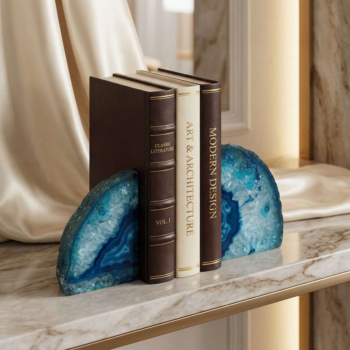 Templis Buchstützen-Set aus blauem Achat, 2-teilig